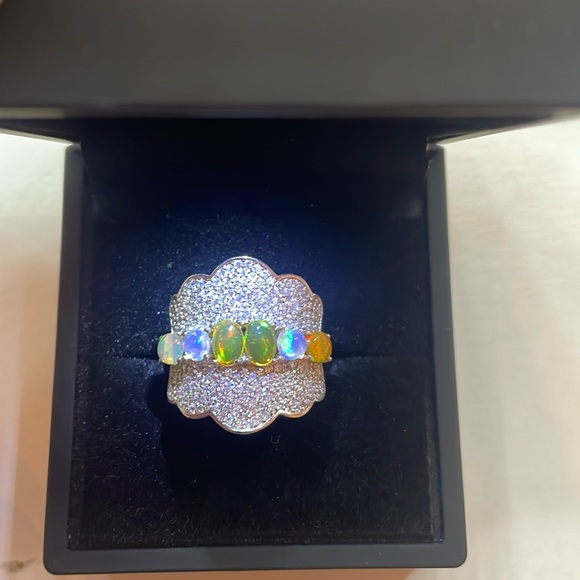 Natural Fire Opal Cabochon Silver Ring Sz 7.5-8